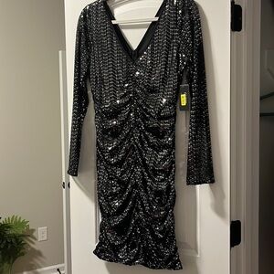 NWT GUESS Black / Silver Sequin Cocktail Party Dress